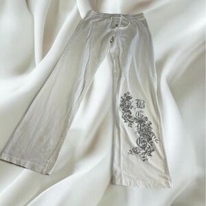BCBG white floral embroidered flare sweatpants y2k mcbling fairy grunge